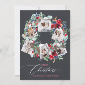 Rustikal blumengrauer Weihnachtskranz 6 Fotos Feiertagskarte (Vorderseite)