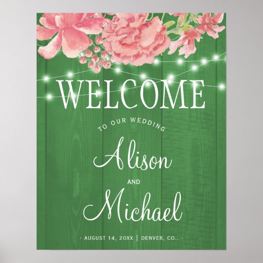Rustikal blumengrüne Scheune Hochzeitszeichen Poster (Vorne)