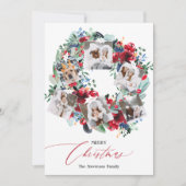 Rustikal blumenrot 6 Fotos Weihnachtskranz Feiertagskarte (Vorderseite)