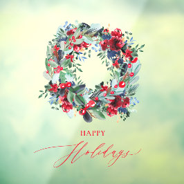 Rustikal blumenroter Weihnachtskranz glücklicher U Fensteraufkleber