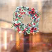 Rustikal blumenroter Weihnachtskranz glücklicher U Fensteraufkleber (Blatt 2)