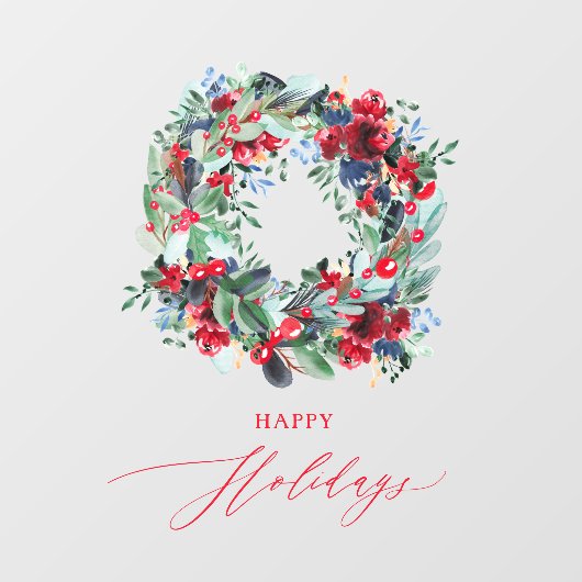 Rustikal blumenroter Weihnachtskranz glücklicher U Fensteraufkleber (Blatt)