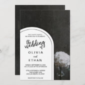 Rustikal blumenschwarz-weiß Hochzeit Einladung (Vorne/Hinten)