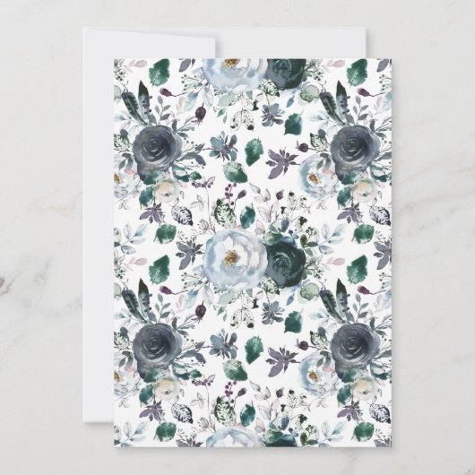 Rustikal Boho Blue Floral Probe Dinner Einladung (Rückseite)