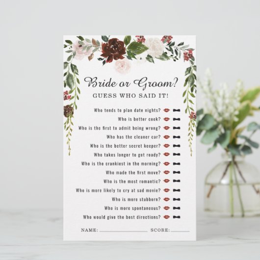 Rustikal | Boho Botanic Brautparty Game (Stehend Vorderseite)