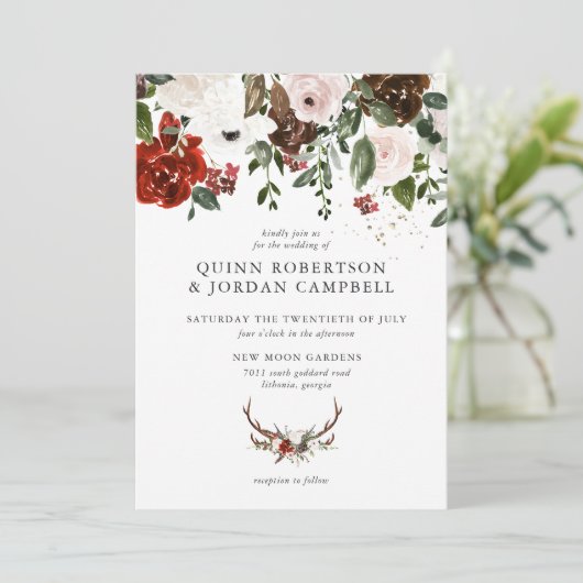 Rustikal | Boho Botanical Wedding Einladung (Stehend Vorderseite)