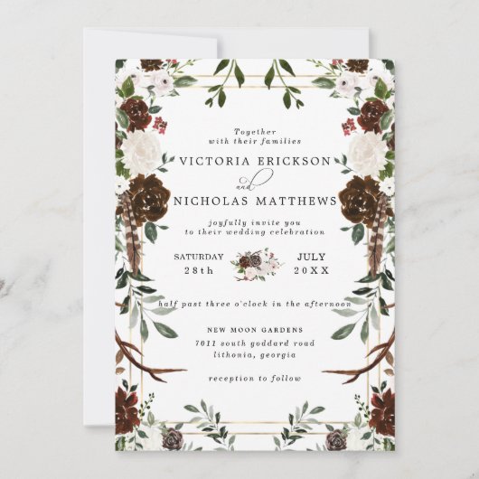 Rustikal | Boho Botanical Wedding Einladung (Vorderseite)
