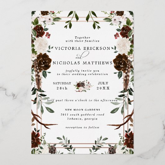 Rustikal | Boho Botanical Wedding Einladung (Vorderseite)