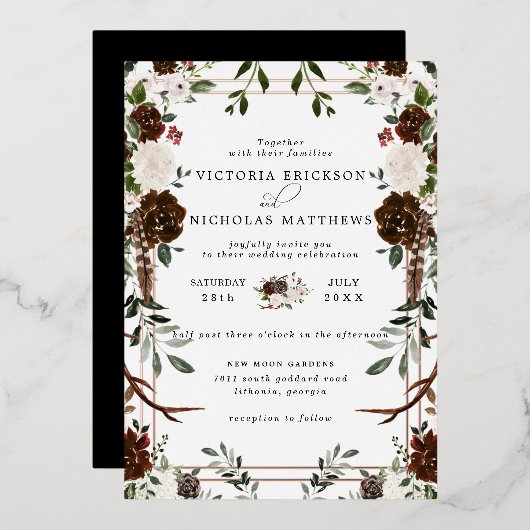 Rustikal | Boho Botanical Wedding Einladung (Vorderseite/Rückseite)