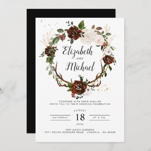 Rustikal | Boho Botanical Wedding Einladung (Vorne/Hinten)