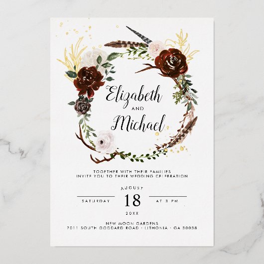 Rustikal | Boho Botanical Wedding Einladung (Vorderseite)