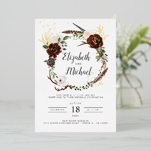 Rustikal | Boho Botanical Wedding Einladung (Stehend vorne)