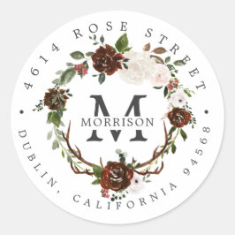 Rustikal | Boho Botanische Rücksendeadresse Runder Aufkleber