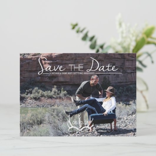 Rustikal & Boho | Deer Antler | SAVE THE DATE FOTO Einladung (Stehend Vorderseite)