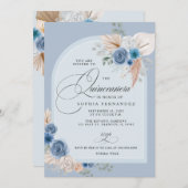 Rustikal Boho Dusty Blue Pampas Quinceanera Einladung (Vorne/Hinten)