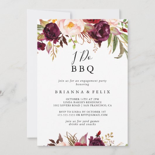 Rustikal Boho Floral I GRILLEN Engagement Party Einladung (Vorderseite)