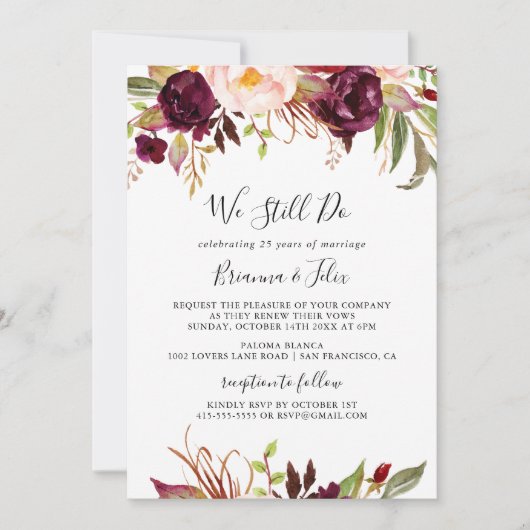 Rustikal Boho floral wir noch machen Vow Erneuerun Einladung (Vorderseite)