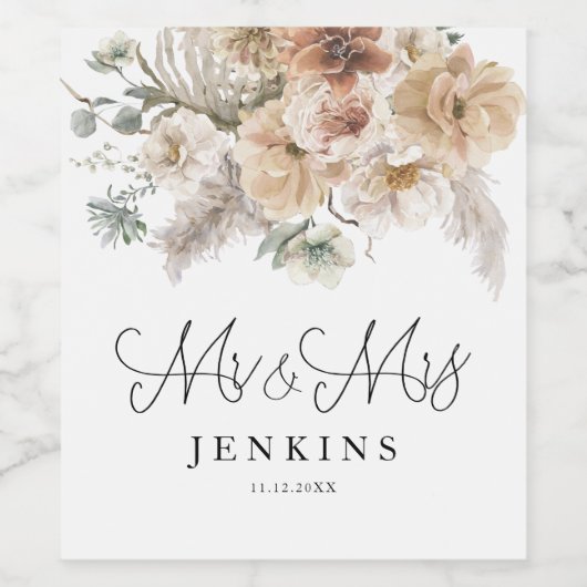 Rustikal Boho Personalisiert Weinetikett (Einzelnes Label)