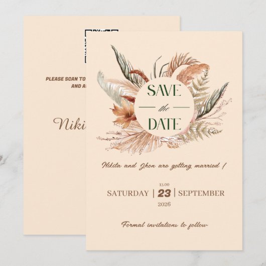 Rustikal Boho Save the Date (Vorne/Hinten)