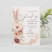 Rustikal Boho Terrakotta Pampas Sweet 16 Einladung (Stehend Vorderseite)