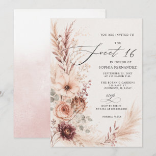 Rustikal Boho Terrakotta Pampas Sweet 16 Einladung
