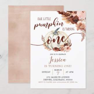 Rustikal Boho White Pumpkin Erster Geburtstag Einladung