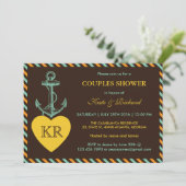 Rustikal Braun Anker Liebe Paare Dusche Einladung (Stehend Vorderseite)