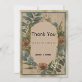 Rustikal-braun-goldfarbene Minze floral Danke Einladung (Vorderseite)