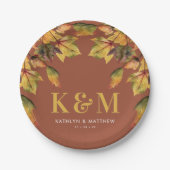 Rustikal braun Herbst Hochzeit im Herbst Monogramm Pappteller (Vorderseite)