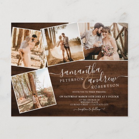 Rustikal braun Holz Skript 5 Fotos Budget Hochzeit (Rückseite)