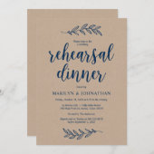 Rustikal-Braun-Kraft, Probe-Dinner, Navy Blue Einladung (Vorne/Hinten)