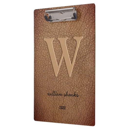 Rustikal braun Leder Monogramm Stilname Klemmbrett (Links)