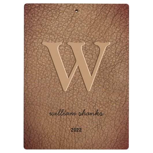 Rustikal braun Leder Monogramm Stilname Klemmbrett (Rückseite)