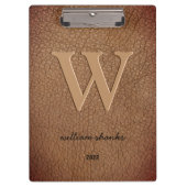 Rustikal braun Leder Monogramm Stilname Klemmbrett (Vorderseite)