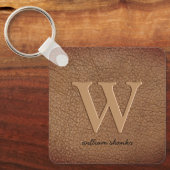 Rustikal braun Leder Monogramm Stilname Schlüsselanhänger (Vorderseite)