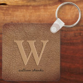 Rustikal braun Leder Monogramm Stilname Schlüsselanhänger (Rückseite)