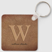 Rustikal braun Leder Monogramm Stilname Schlüsselanhänger (Rückseite)