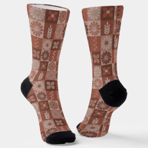 Rustikal braune Burlap-Blume Verlasst Muster-Socke Socken