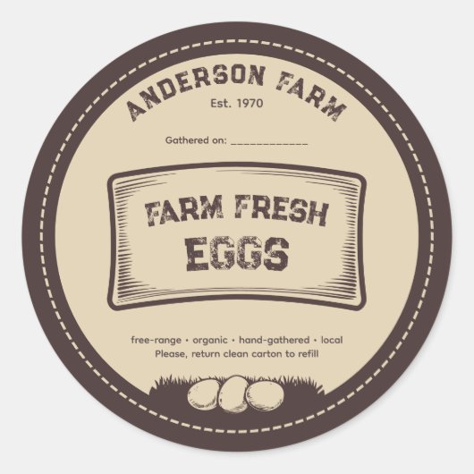 Rustikal Braune Farm Frischeier Etikett Aufkleber (Vorderseite)