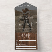 Rustikal-braune Holzinitialen Foto Hochzeit All In One Einladung (Innen Boden)