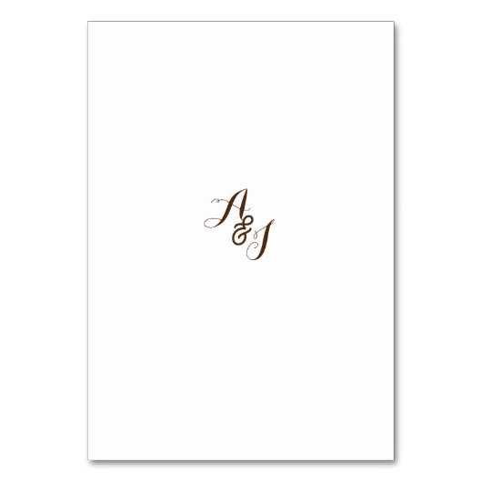 Rustikal-braune Holzkarte für Monogramm-Tischnumme Tischnummer (Rückseite)