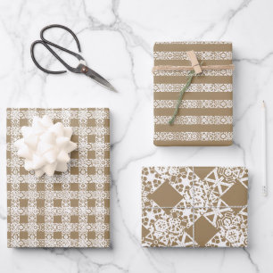 Rustikal-braune Kraftcreme, niedlich Vintag niedli Geschenkpapier Set