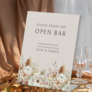Rustikal-braune neutrale Hochzeit Open Bar Sockelschild