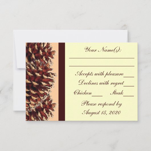 Rustikal-braune Pfirsichkiefer Hochzeit RSVP Karte (Vorderseite)