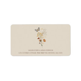 Rustikal-braune Wildblumen und Schmetterlinge Hoch Adressaufkleber