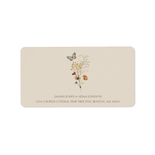 Rustikal-braune Wildblumen und Schmetterlinge Hoch Adressaufkleber (Vorne)