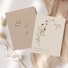 Rustikal-braune Wildblumen und Schmetterlinge Hoch Dankeskarte