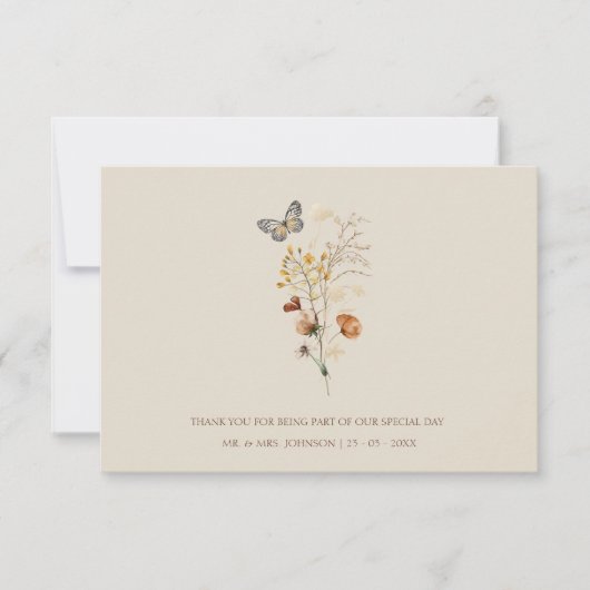 Rustikal-braune Wildblumen und Schmetterlinge Hoch Dankeskarte (Vorderseite)