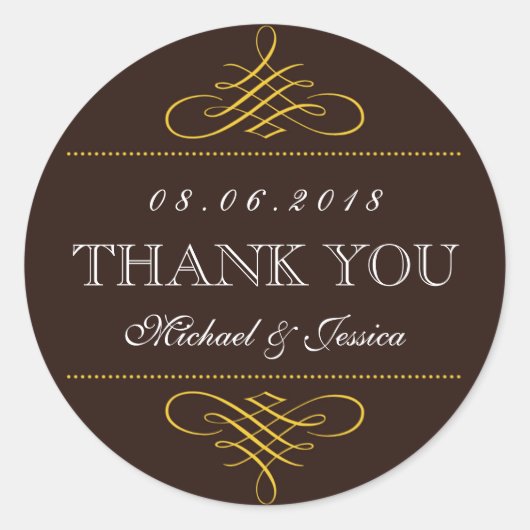 Rustikal-braune Wirbel Ornament Wedding Stickers (Vorderseite)