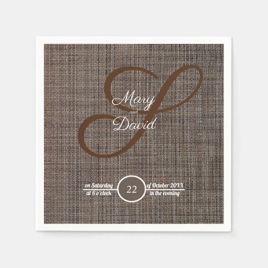 Rustikal-brauner Hintergrund Hochzeitspapier Napki Serviette (Vorderseite)